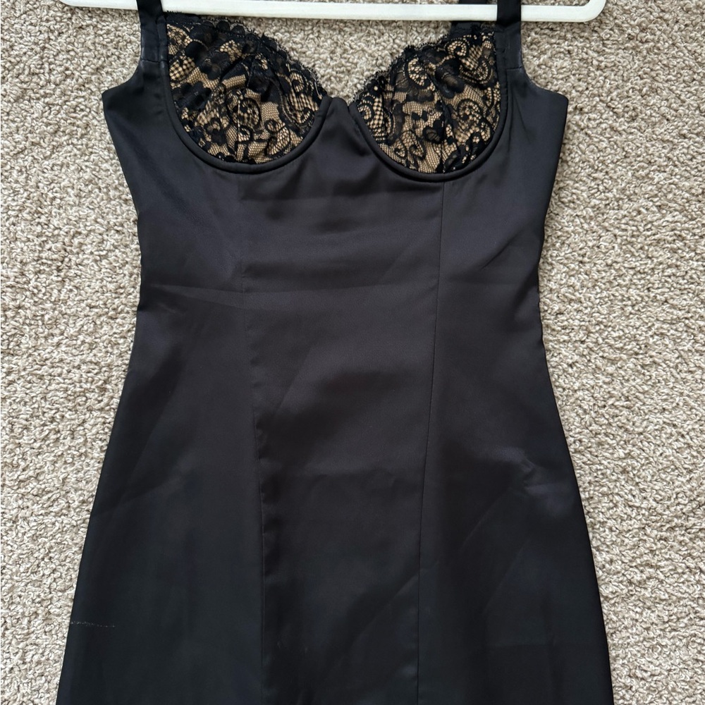 White Fox Black Lace Trim mini dress